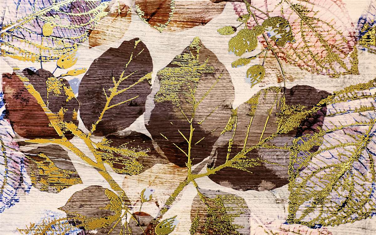 Фотошпалери осіннє листя із золотистим відтінком