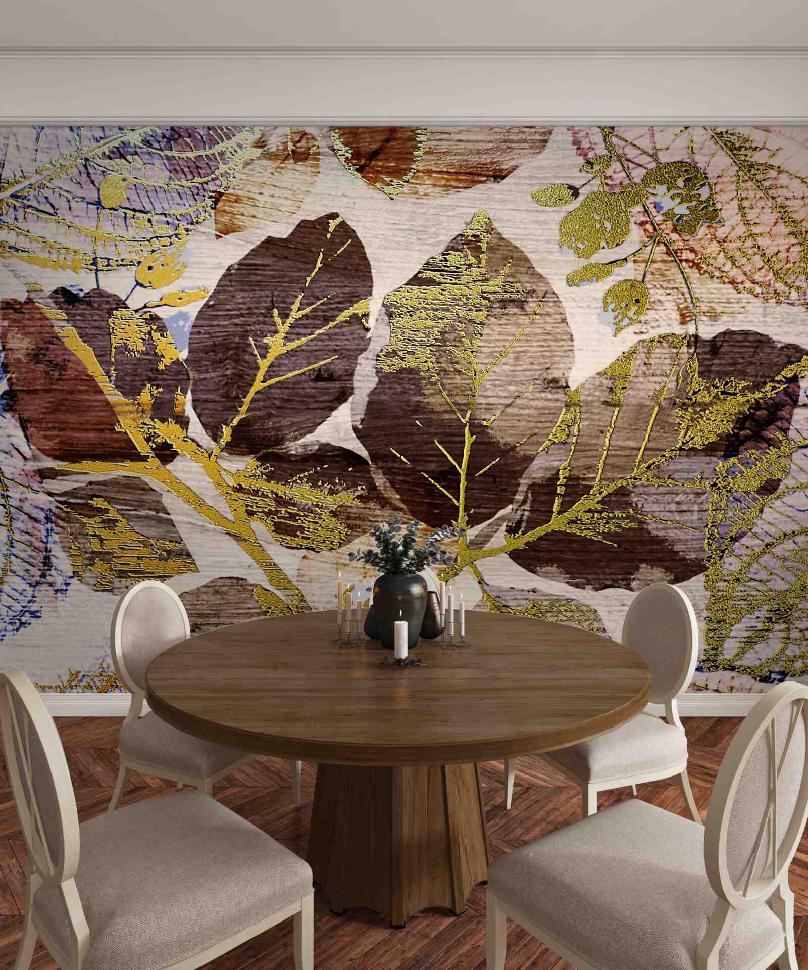 Фотошпалери осіннє листя із золотистим відтінком