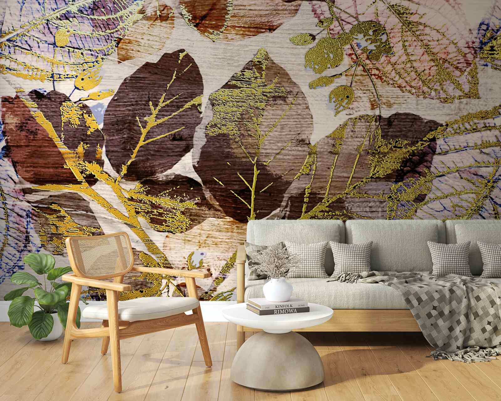 Фотошпалери осіннє листя із золотистим відтінком