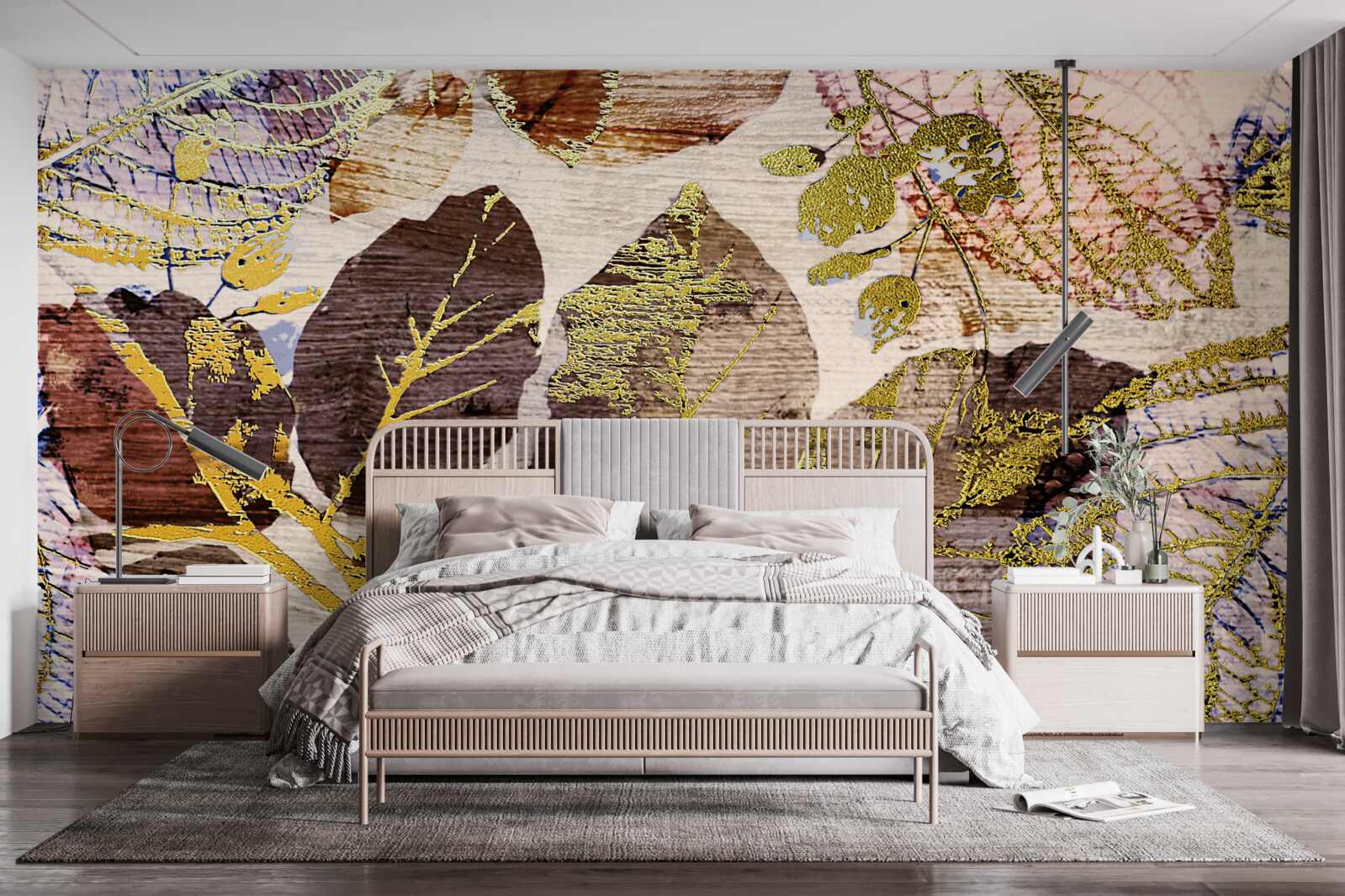 Фотошпалери осіннє листя із золотистим відтінком