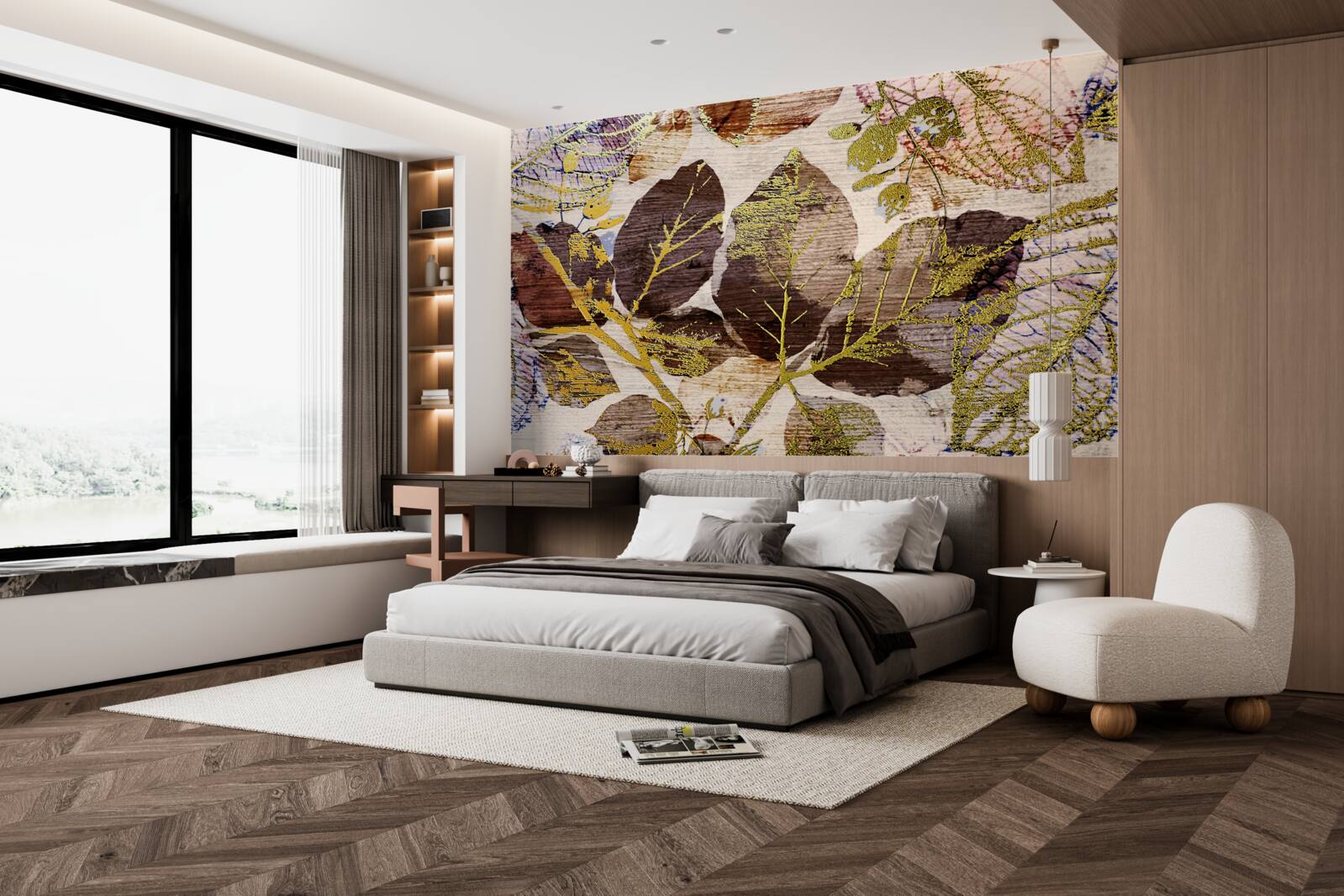 Фотошпалери осіннє листя із золотистим відтінком