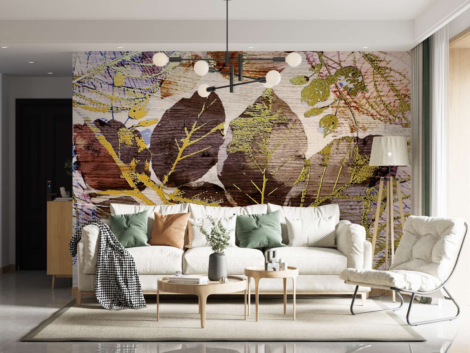 Фотошпалери осіннє листя із золотистим відтінком