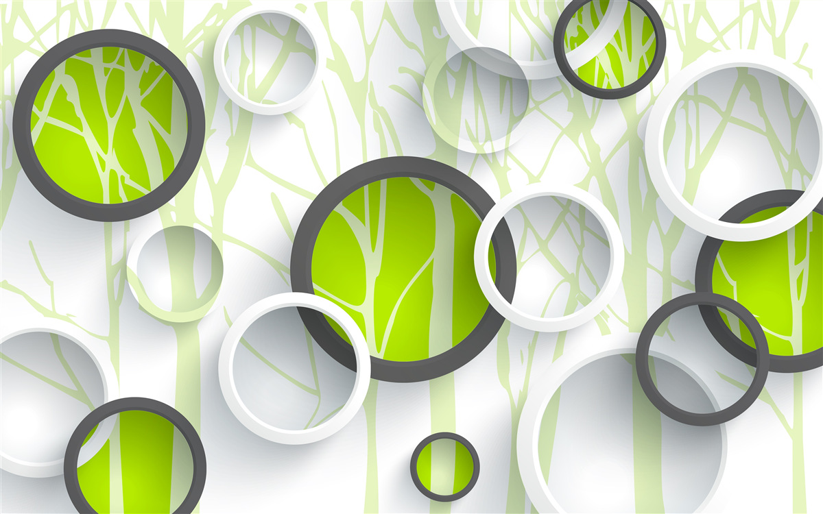 Фотошпалери зелені кола, переплетені на лісовому тлі