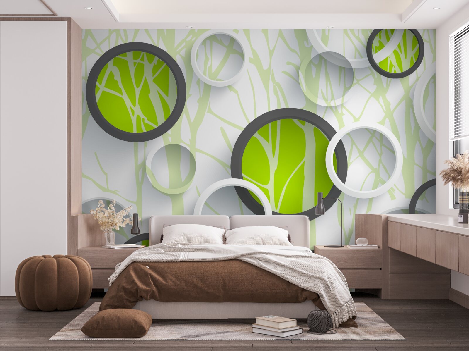 Фотошпалери зелені кола, переплетені на лісовому тлі