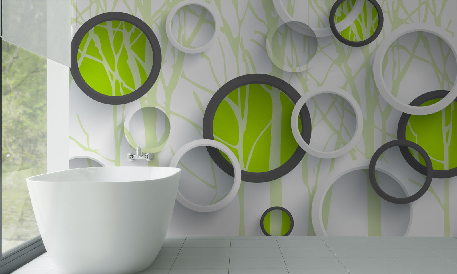 Фотошпалери зелені кола, переплетені на лісовому тлі