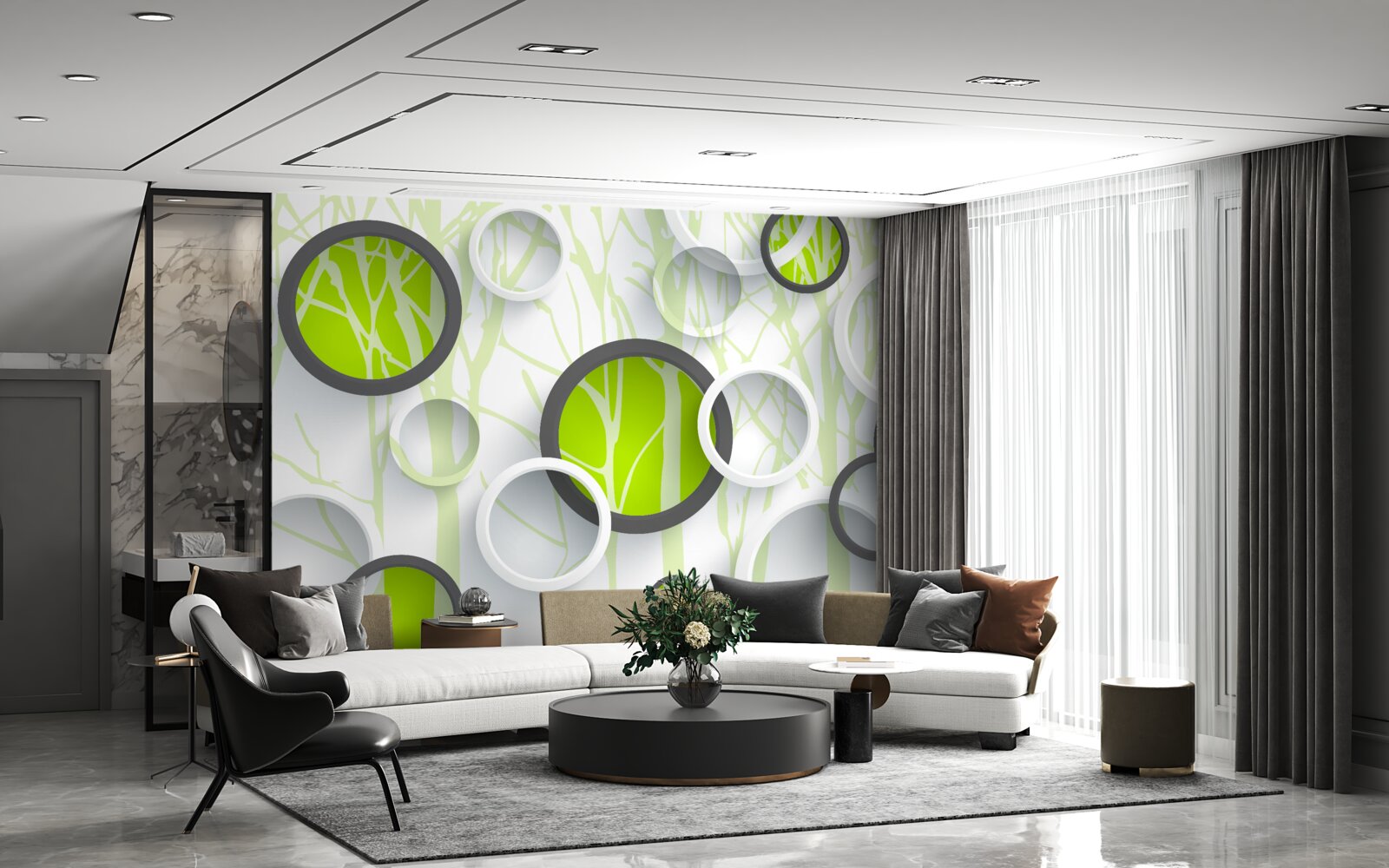 Фотошпалери зелені кола, переплетені на лісовому тлі