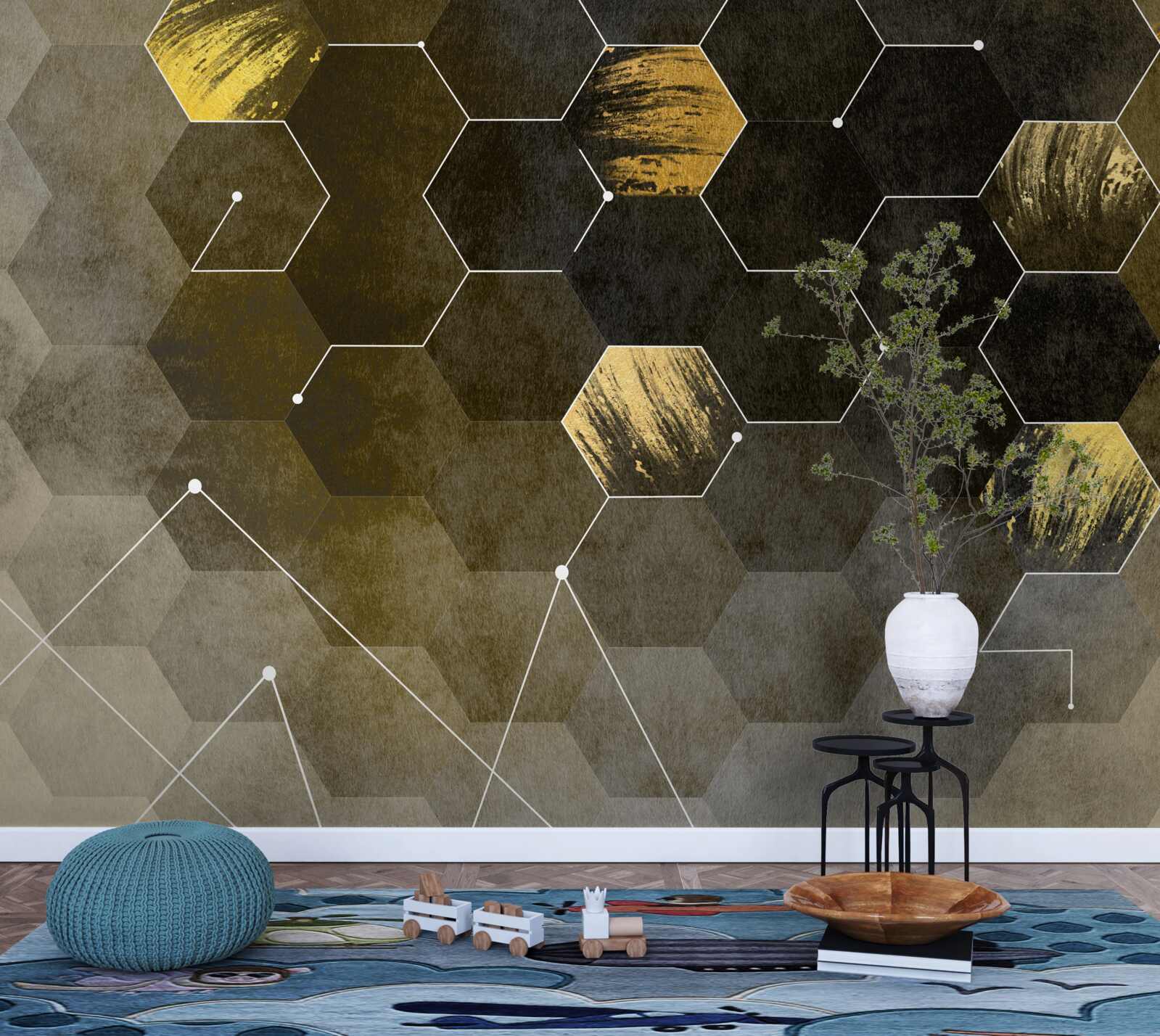 Фотошпалери золоті птахи в нічному небі