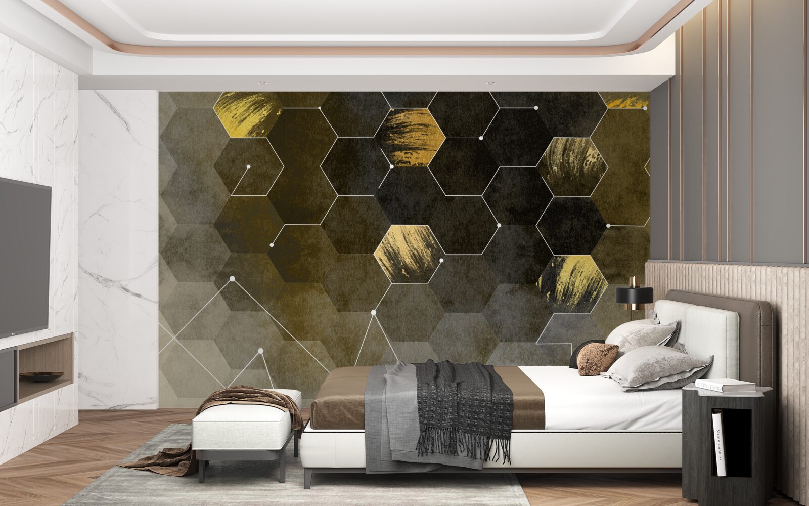 Фотошпалери золоті птахи в нічному небі