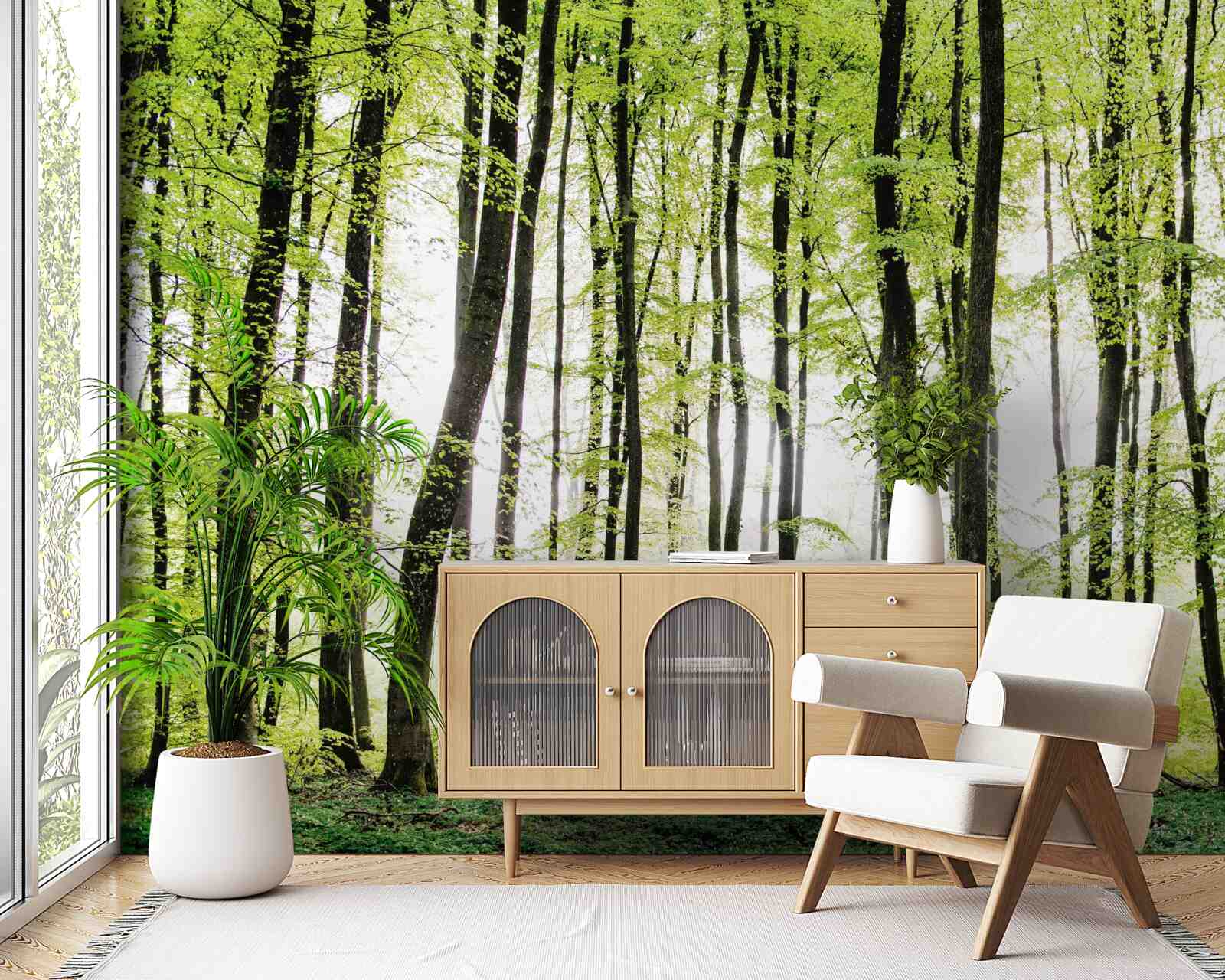 Фотошпалери ранкові дерева тягнуться вгору стрункими колонами