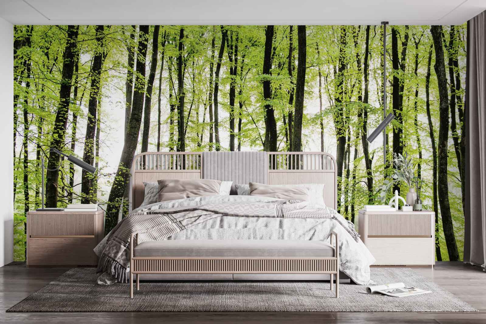 Фотошпалери ранкові дерева тягнуться вгору стрункими колонами