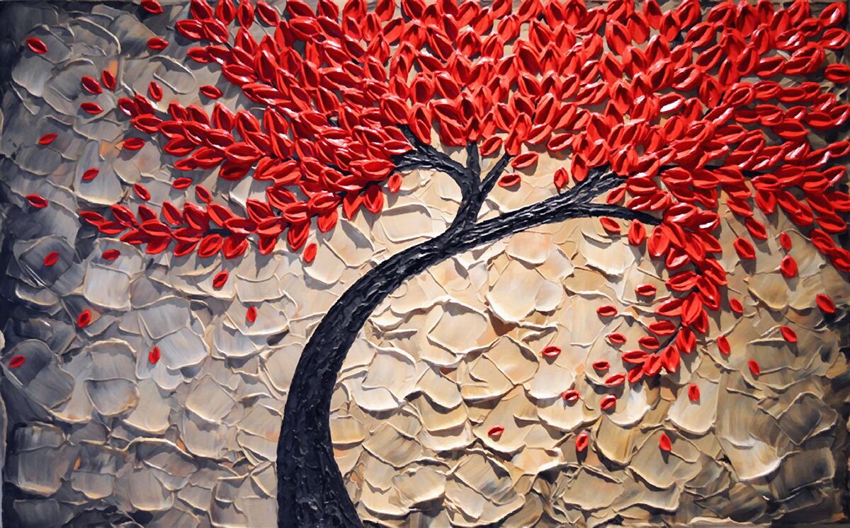 Фотошпалери красиве червоне дерево в розквіті сил