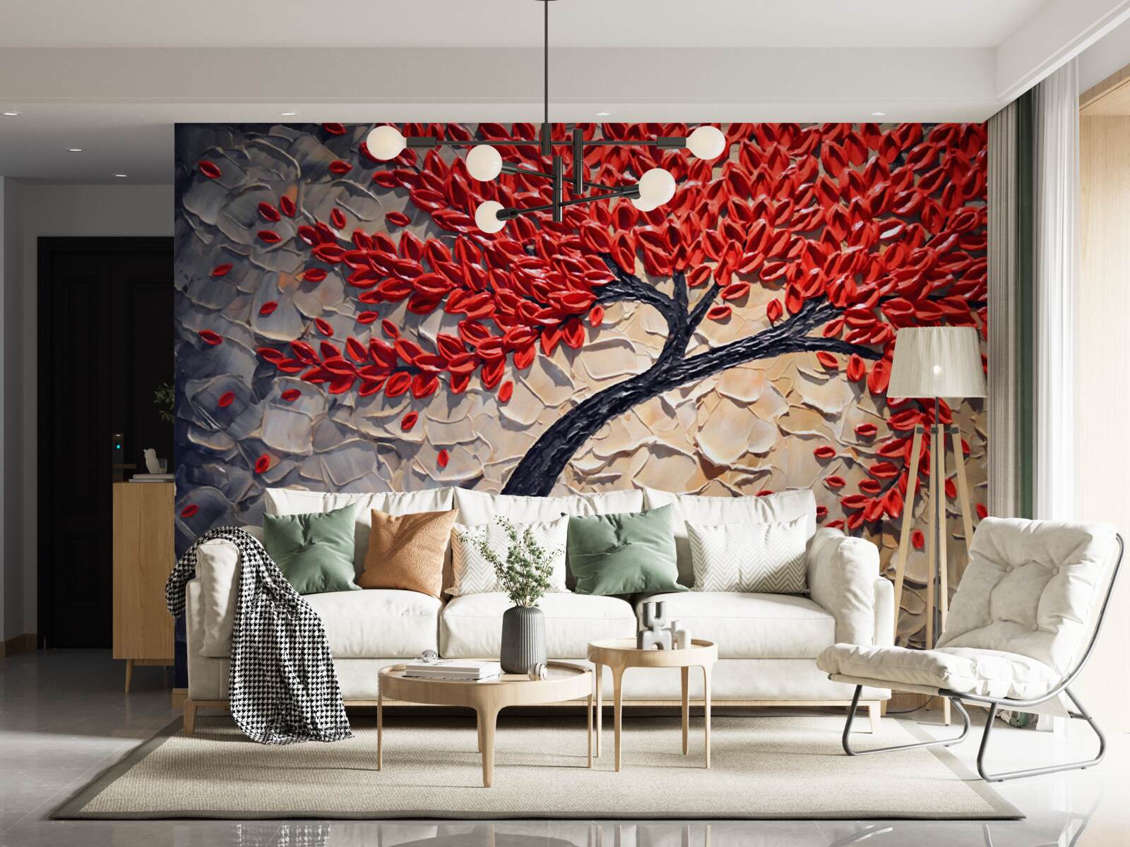 Фотошпалери красиве червоне дерево в розквіті сил