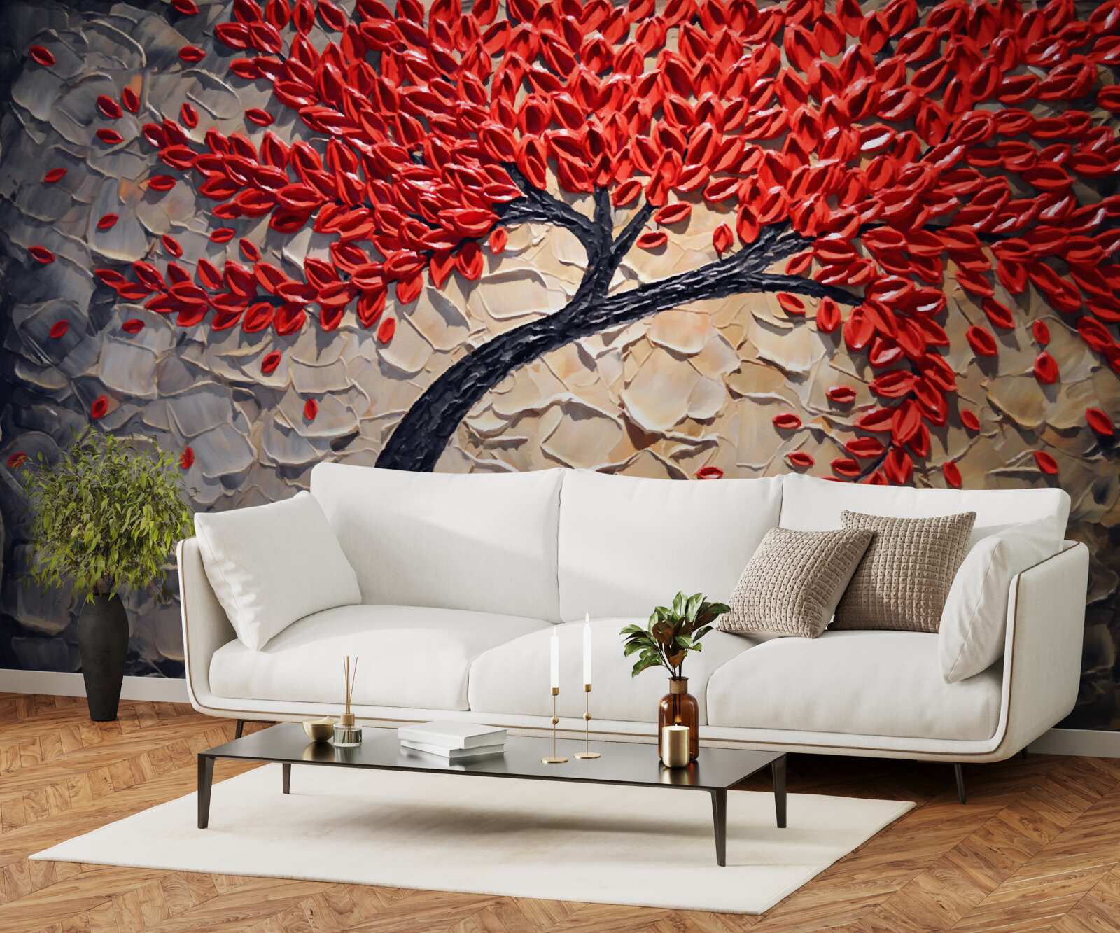 Фотошпалери красиве червоне дерево в розквіті сил