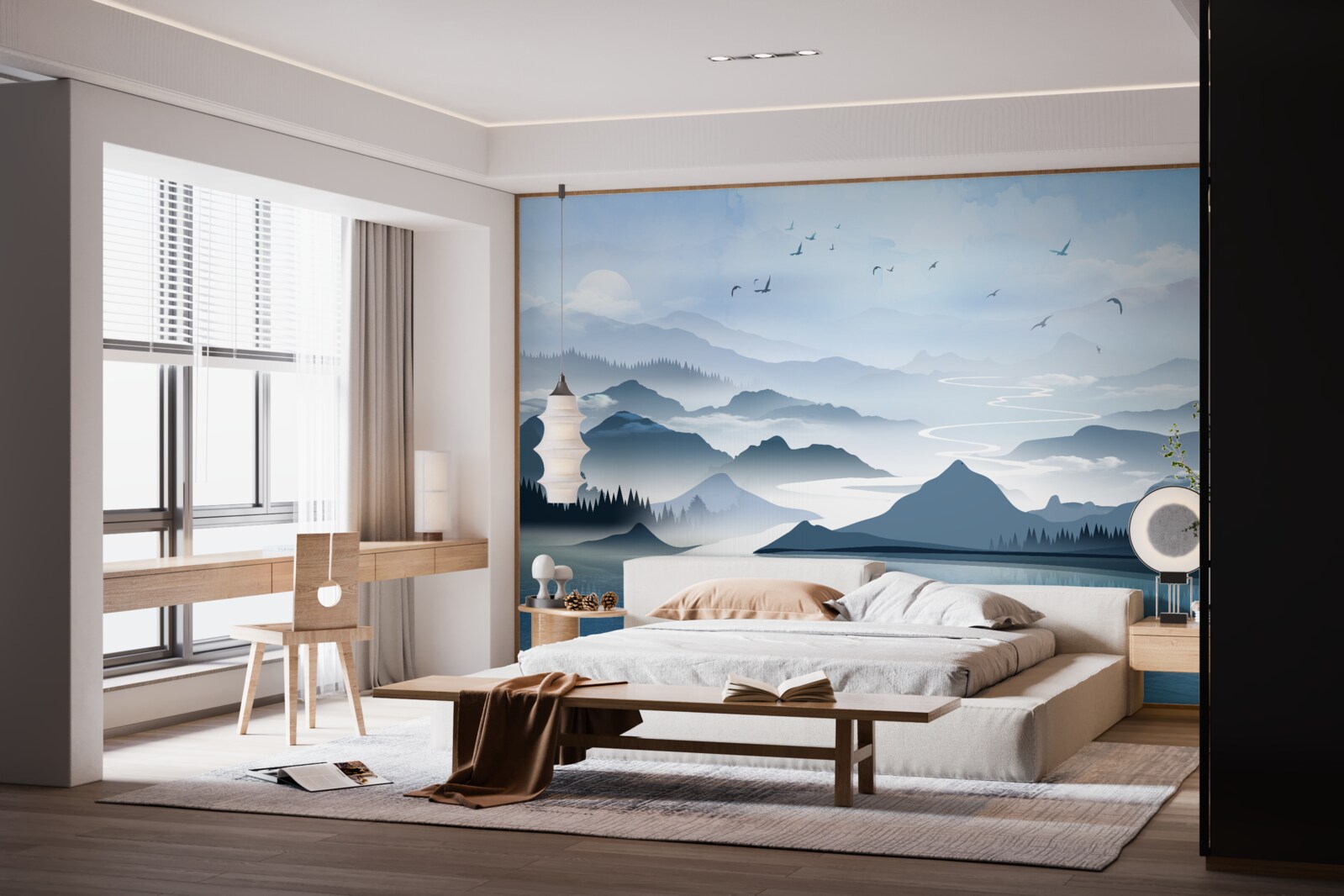 Фотошпалери рибалити на світанку на озері на самоті