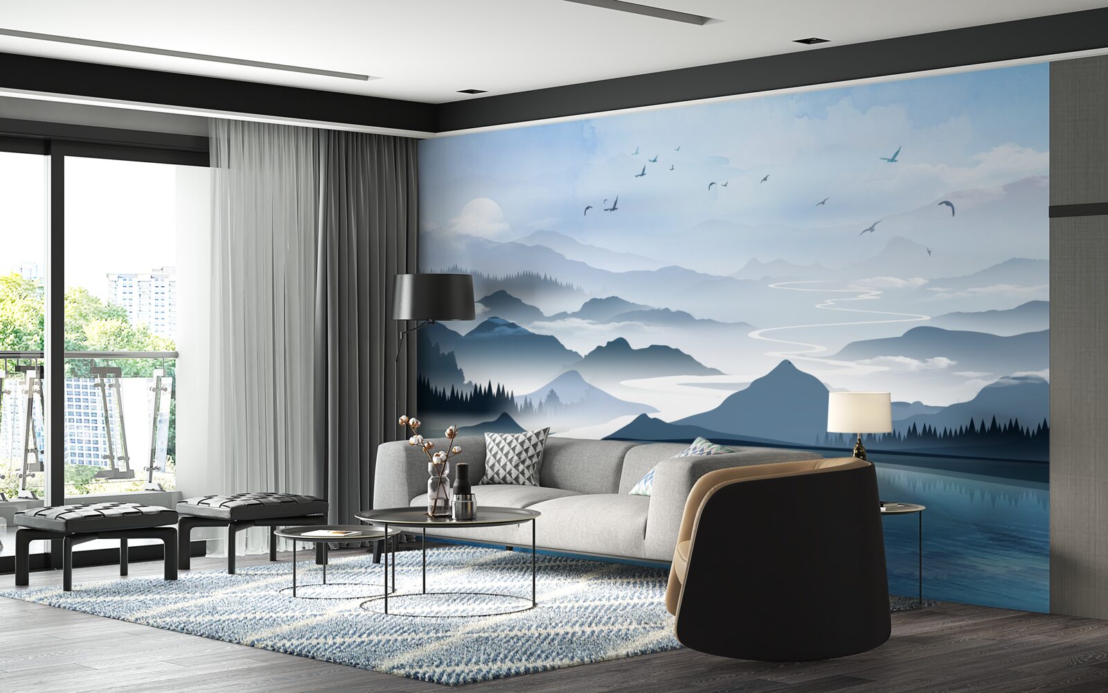 Фотошпалери рибалити на світанку на озері на самоті