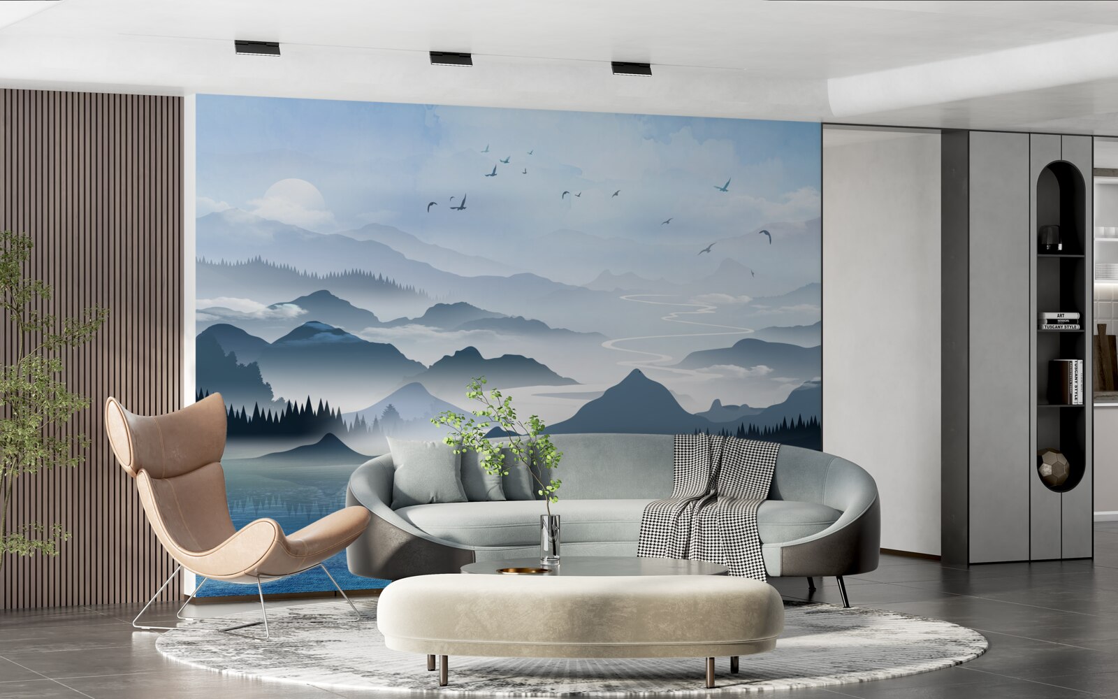 Фотошпалери рибалити на світанку на озері на самоті