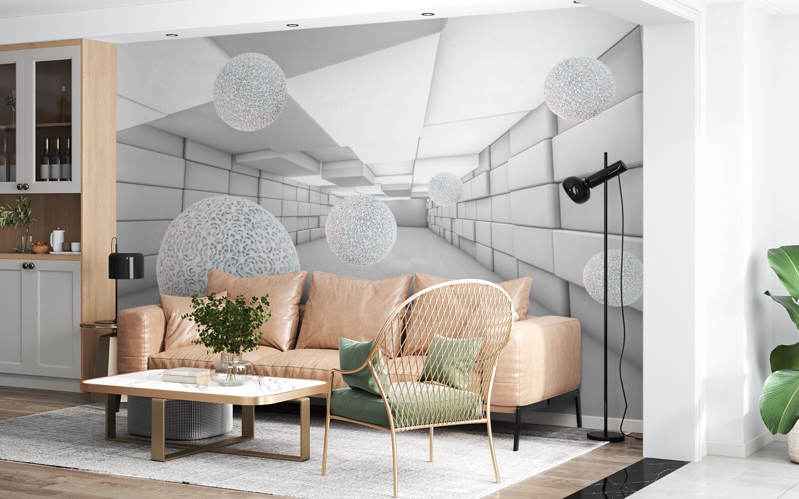 Фотошпалери прямокутні тунелі заповнені прозорими кульками