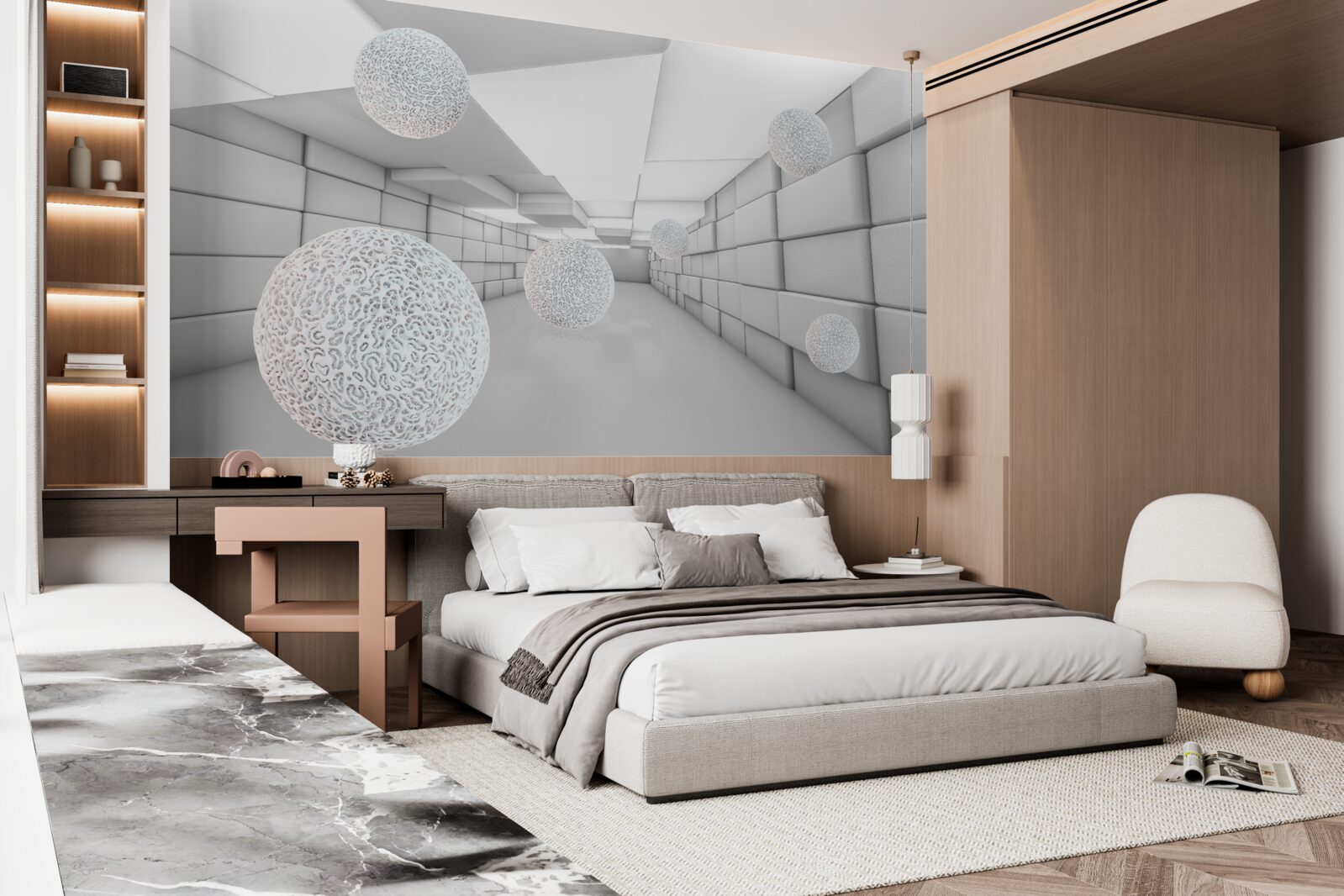 Фотошпалери прямокутні тунелі заповнені прозорими кульками