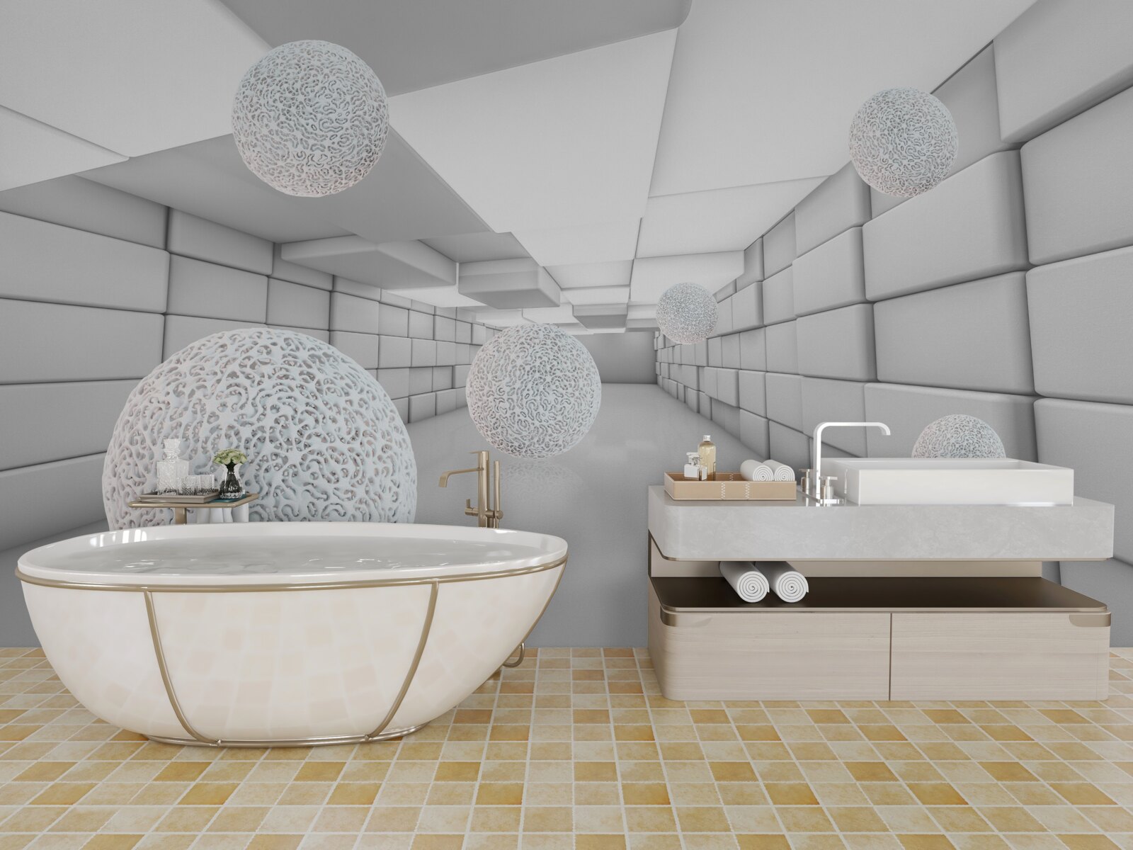 Фотошпалери прямокутні тунелі заповнені прозорими кульками