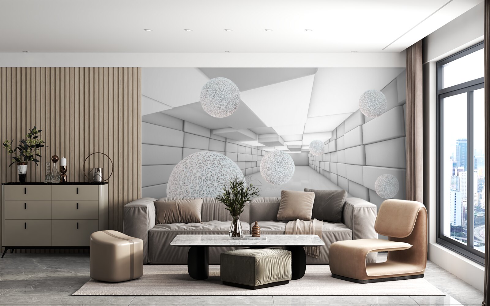 Фотошпалери прямокутні тунелі заповнені прозорими кульками