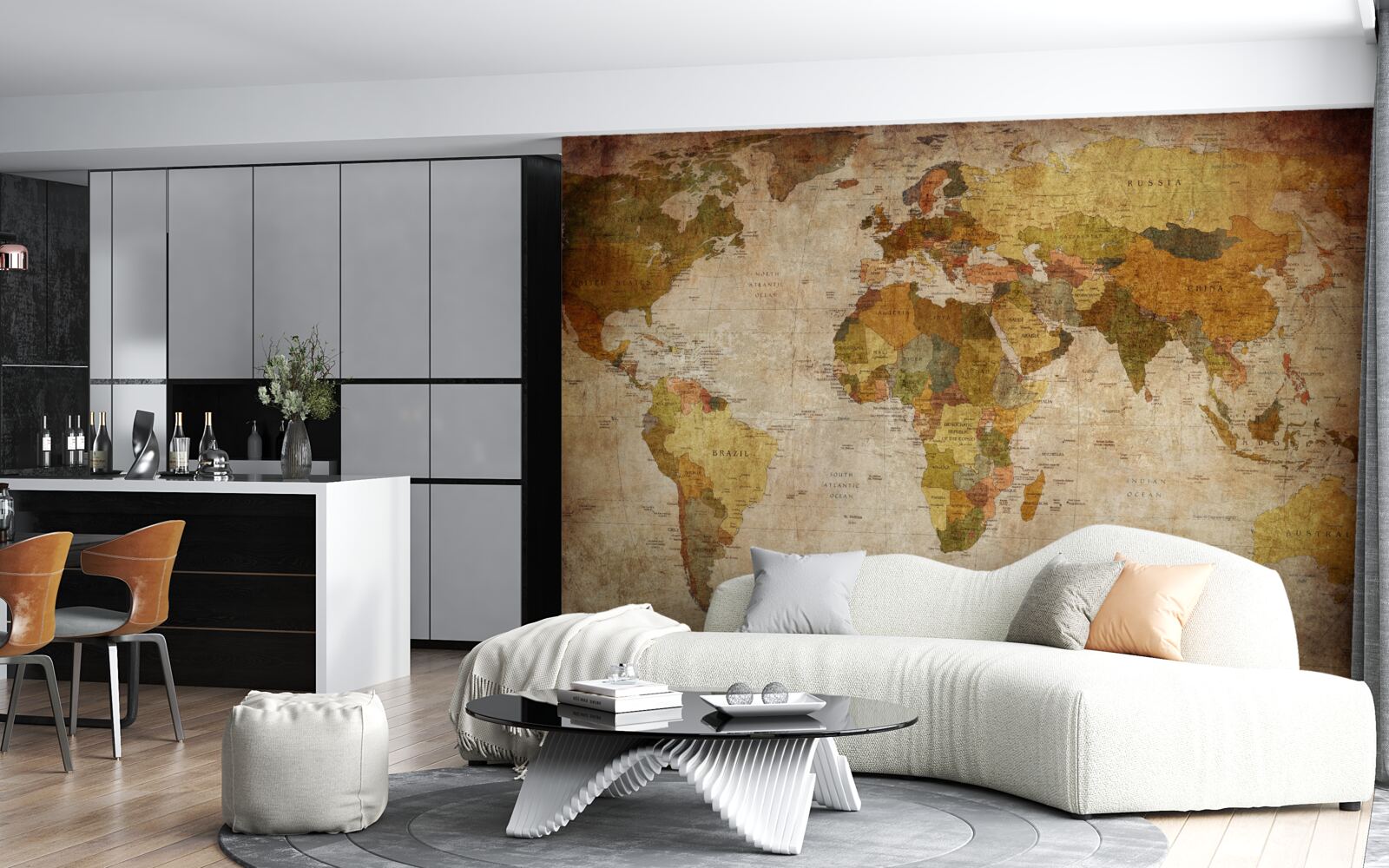 Фотошпалери карта світу у відтінках коричневого