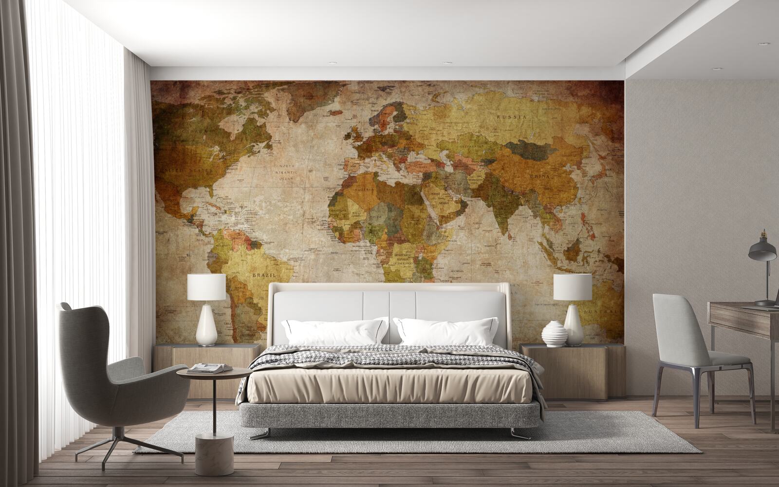 Фотошпалери карта світу у відтінках коричневого