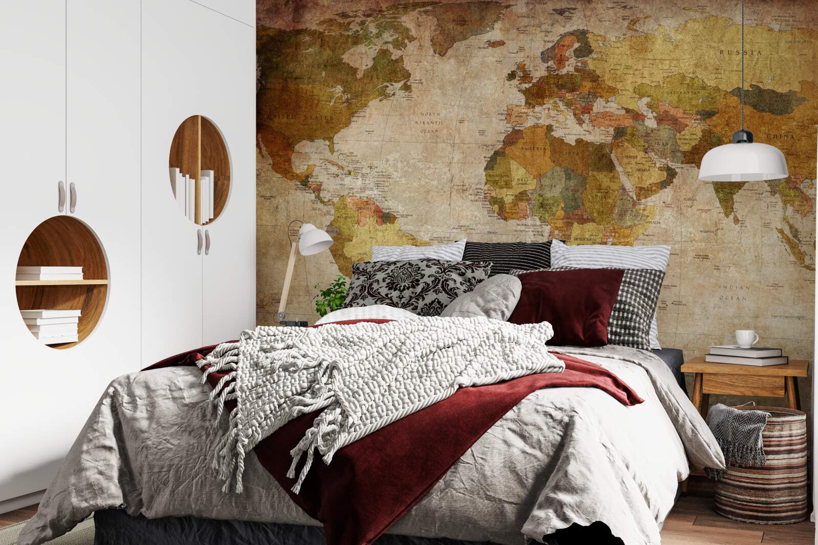 Фотошпалери карта світу у відтінках коричневого