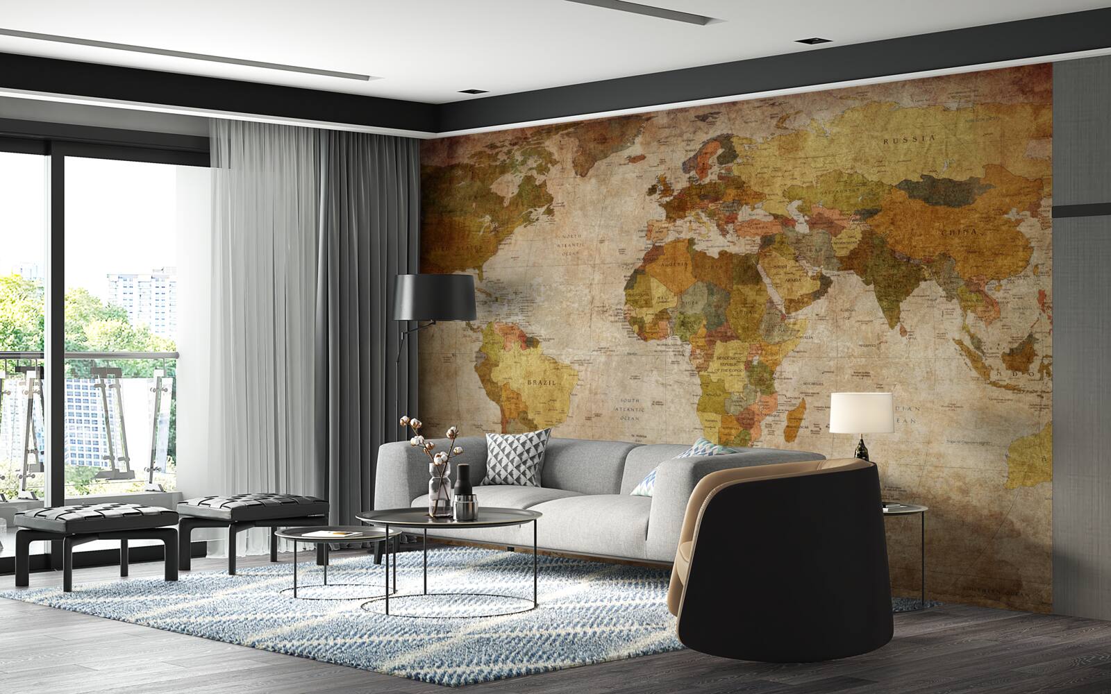 Фотошпалери карта світу у відтінках коричневого