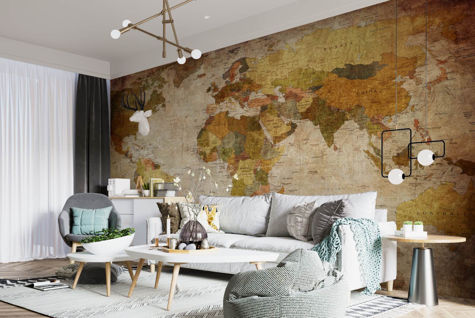 Фотошпалери карта світу у відтінках коричневого