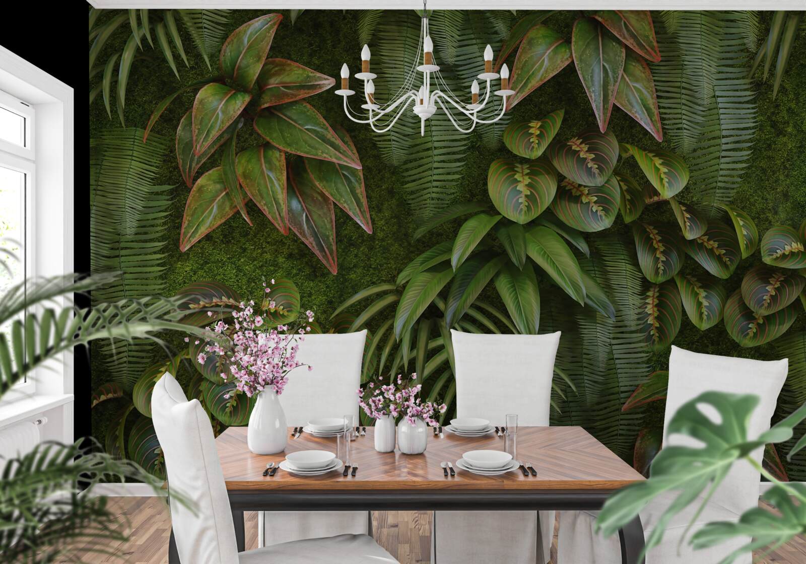 Фотошпалери листя бананів і папоротей темно-зелені