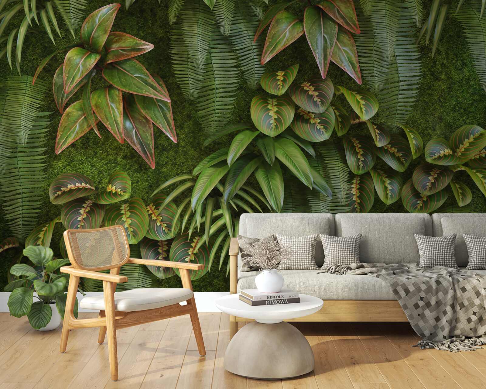 Фотошпалери листя бананів і папоротей темно-зелені