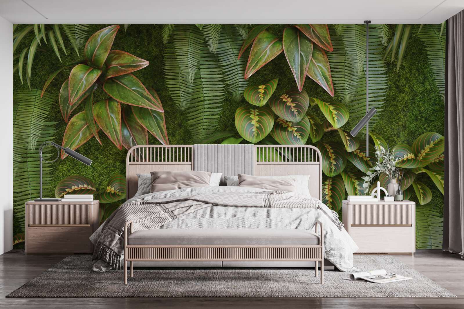 Фотошпалери листя бананів і папоротей темно-зелені