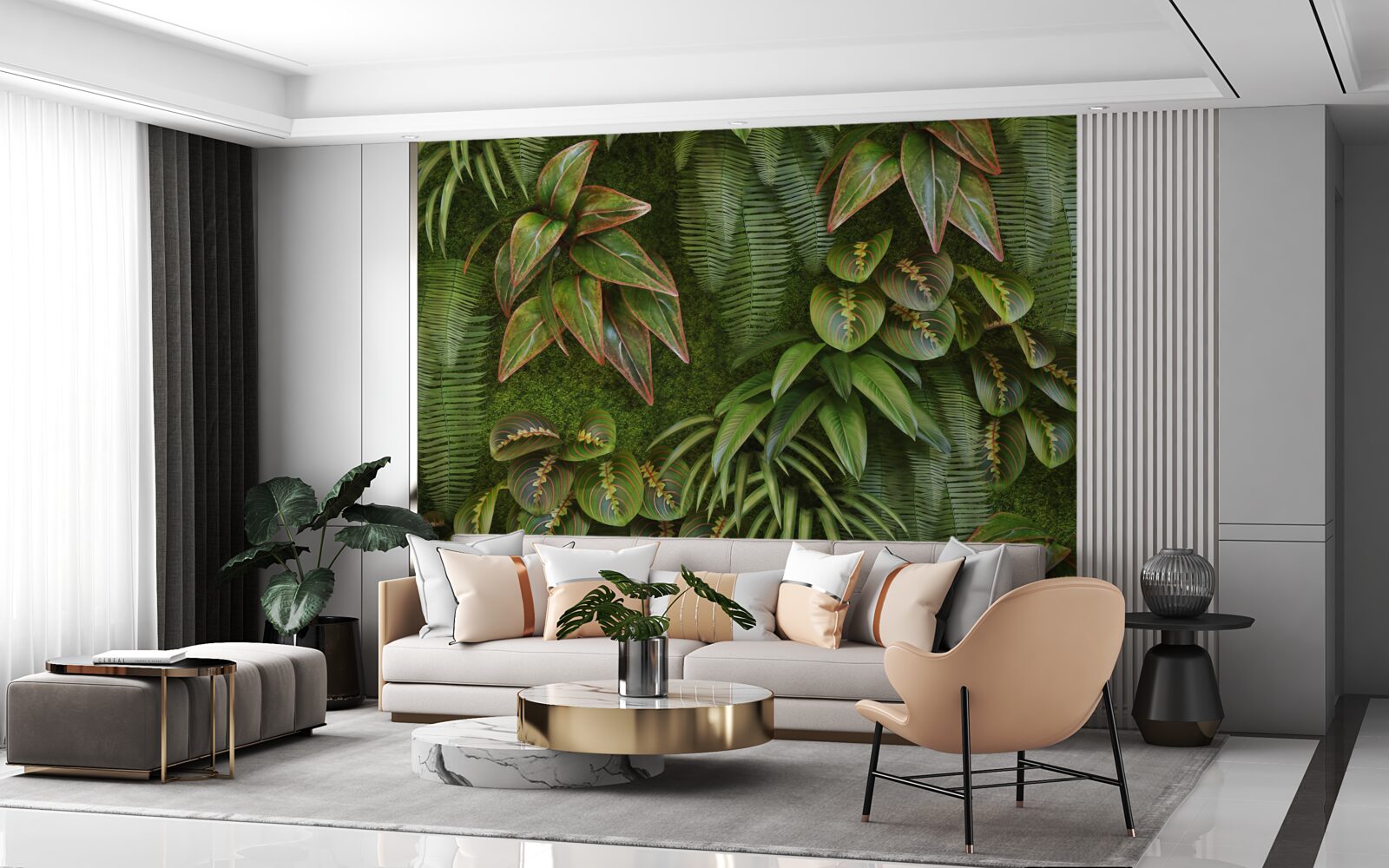 Фотошпалери листя бананів і папоротей темно-зелені
