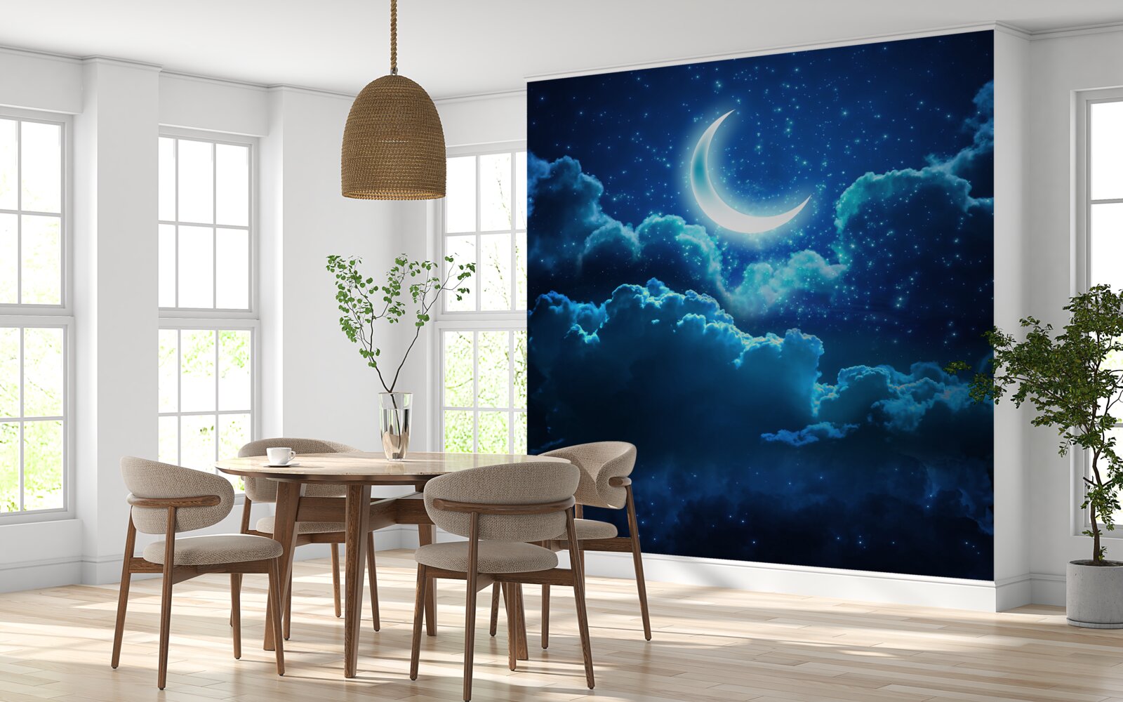 Фотошпалери чарівний місяць пролітає над вечірніми хмарами