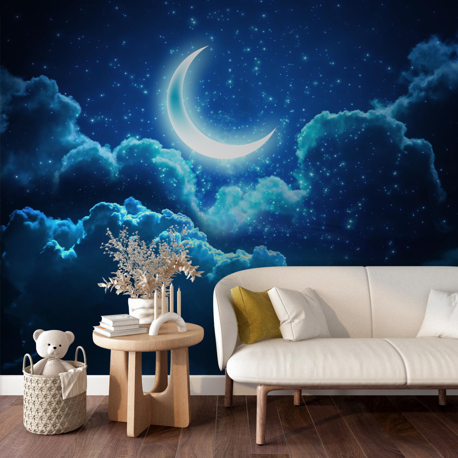 Фотошпалери чарівний місяць пролітає над вечірніми хмарами