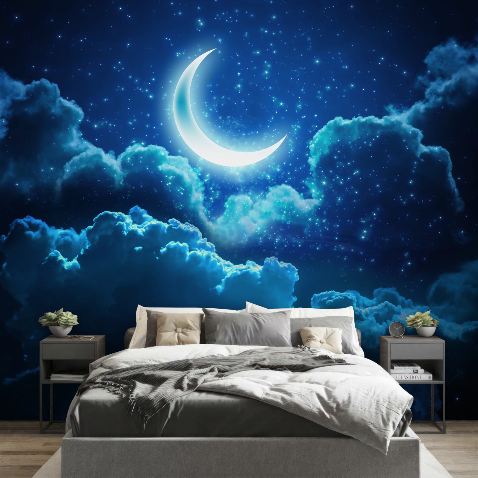 Фотошпалери чарівний місяць пролітає над вечірніми хмарами