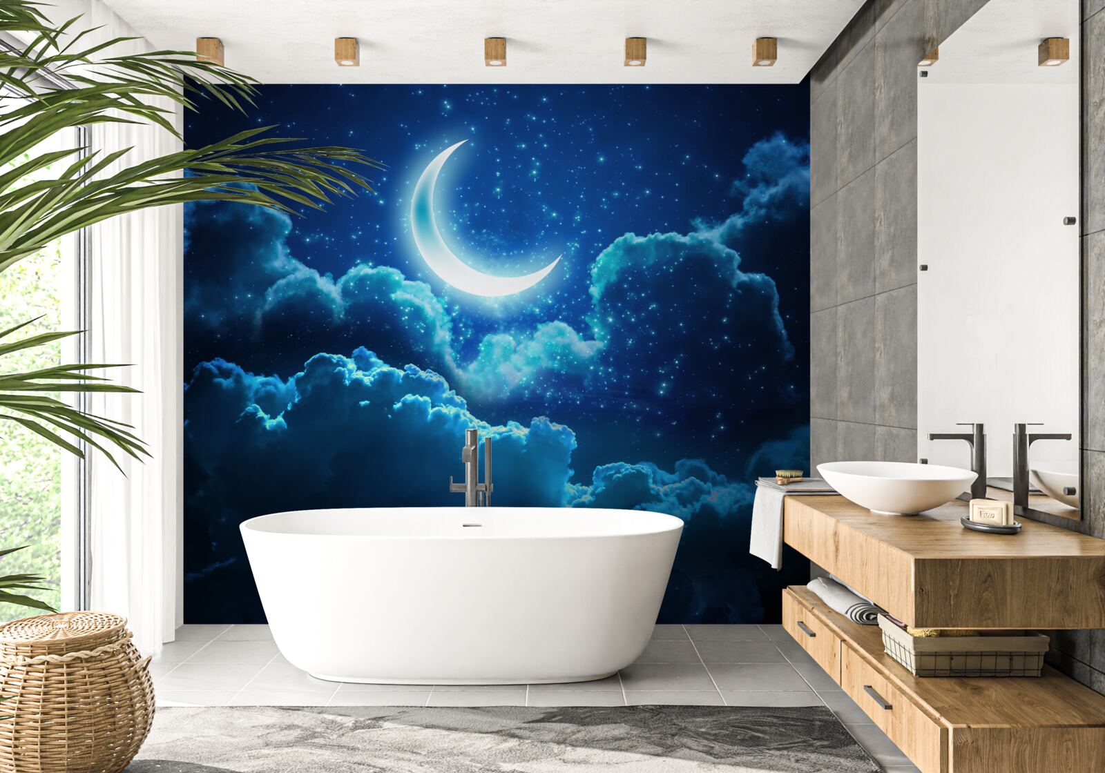 Фотошпалери чарівний місяць пролітає над вечірніми хмарами