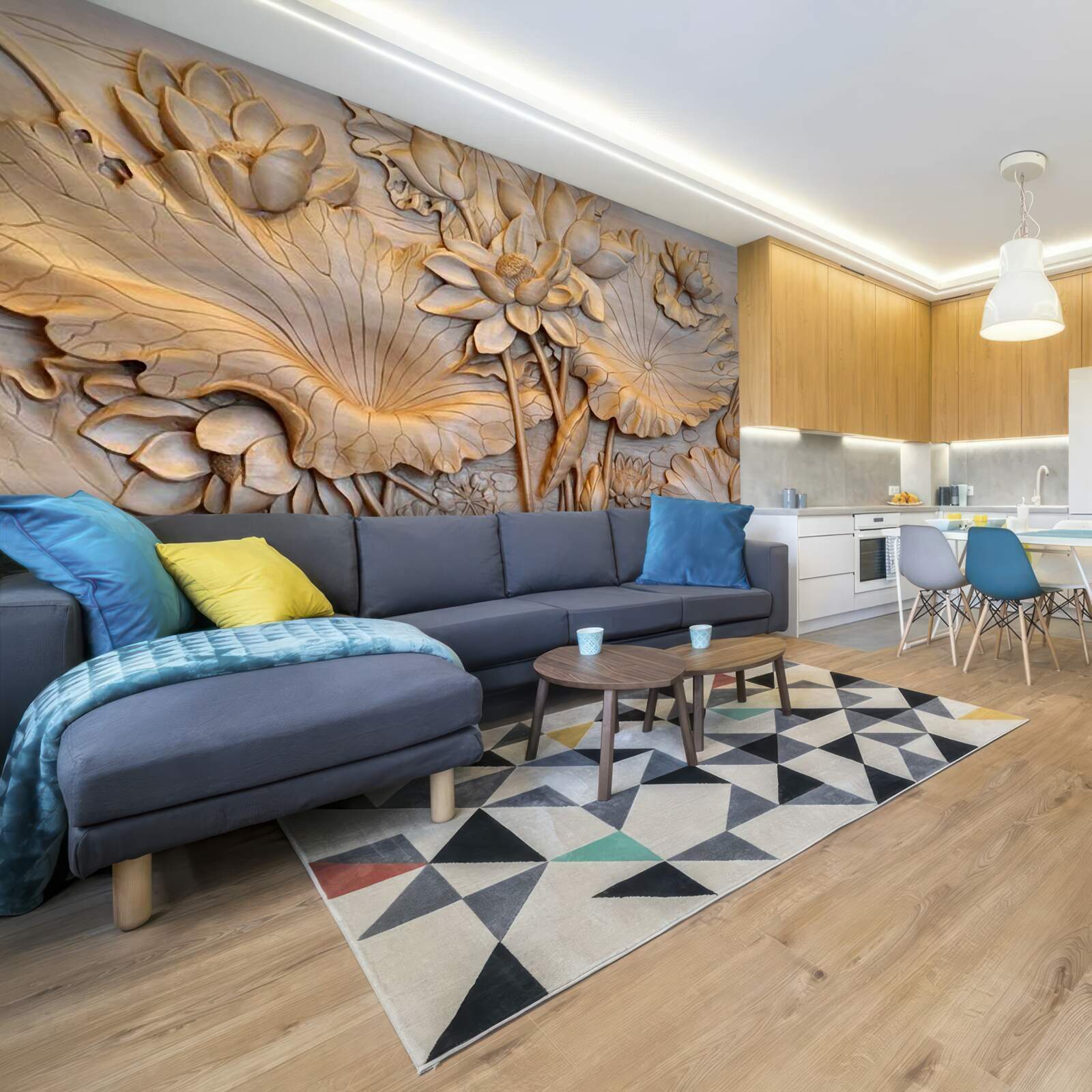 Фотошпалери композиція з квітів і листя в упорядкованому розташуванні