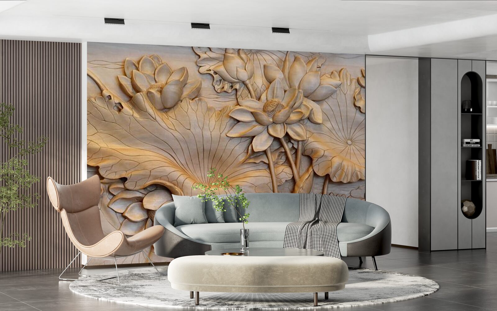 Фотошпалери композиція з квітів і листя в упорядкованому розташуванні