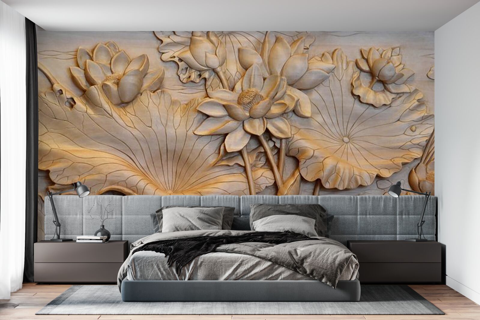 Фотошпалери композиція з квітів і листя в упорядкованому розташуванні