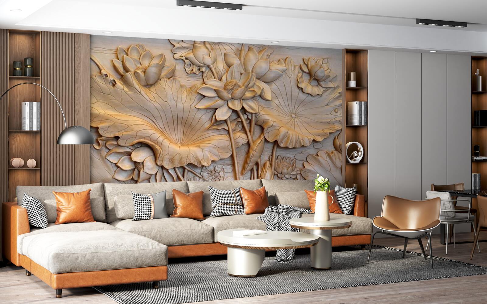 Фотошпалери композиція з квітів і листя в упорядкованому розташуванні