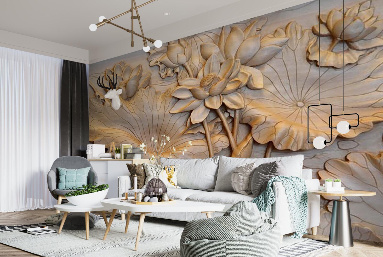 Фотошпалери композиція з квітів і листя в упорядкованому розташуванні