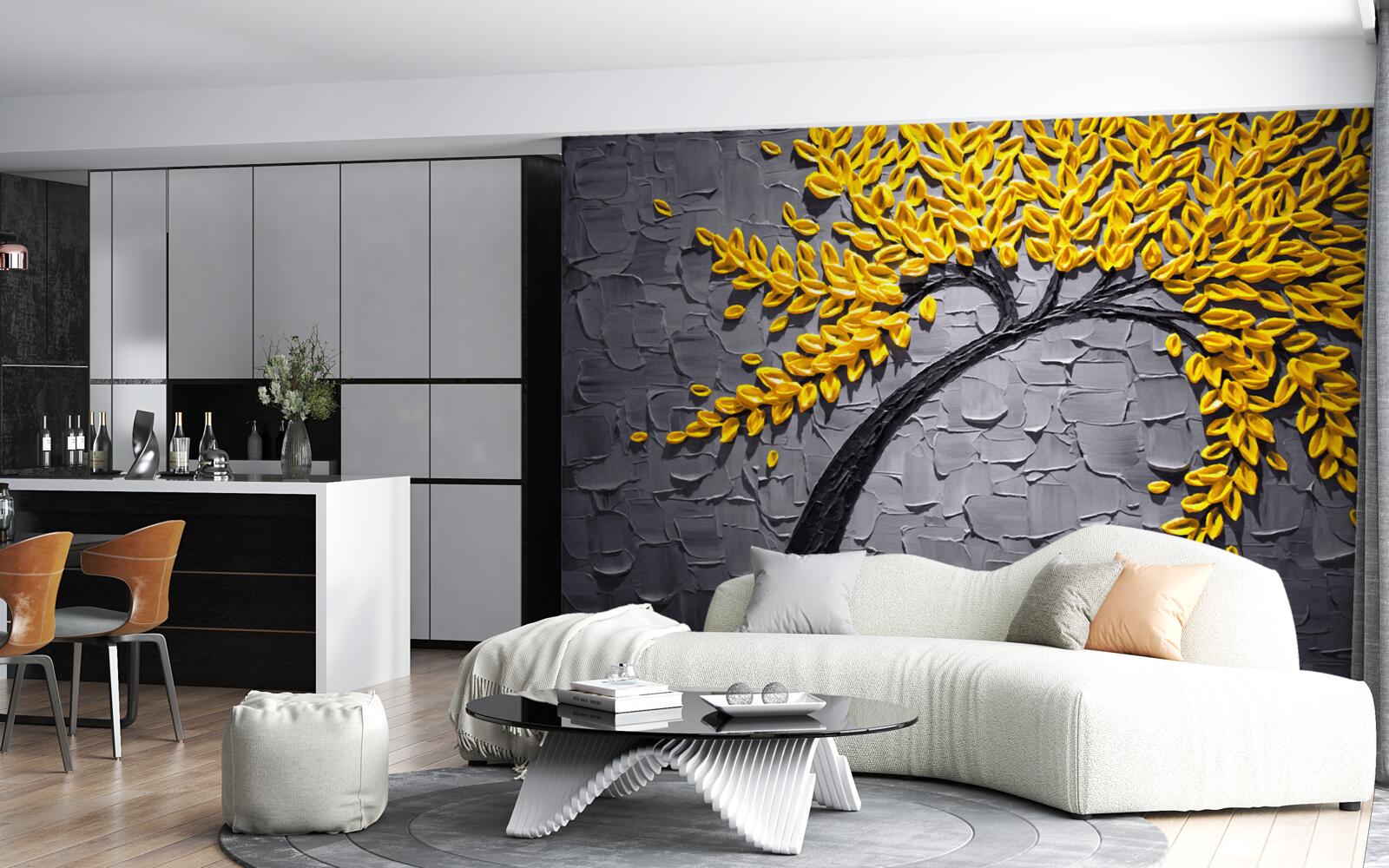 Фотошпалери осіннє листя переливається яскравими жовтими відтінками