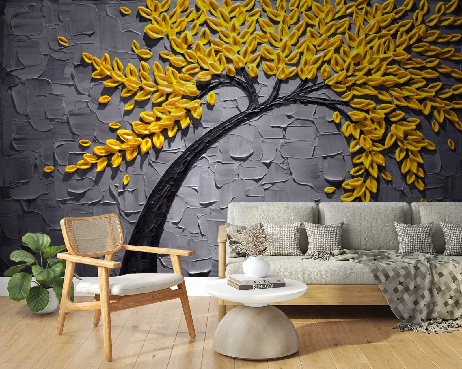 Фотошпалери осіннє листя переливається яскравими жовтими відтінками