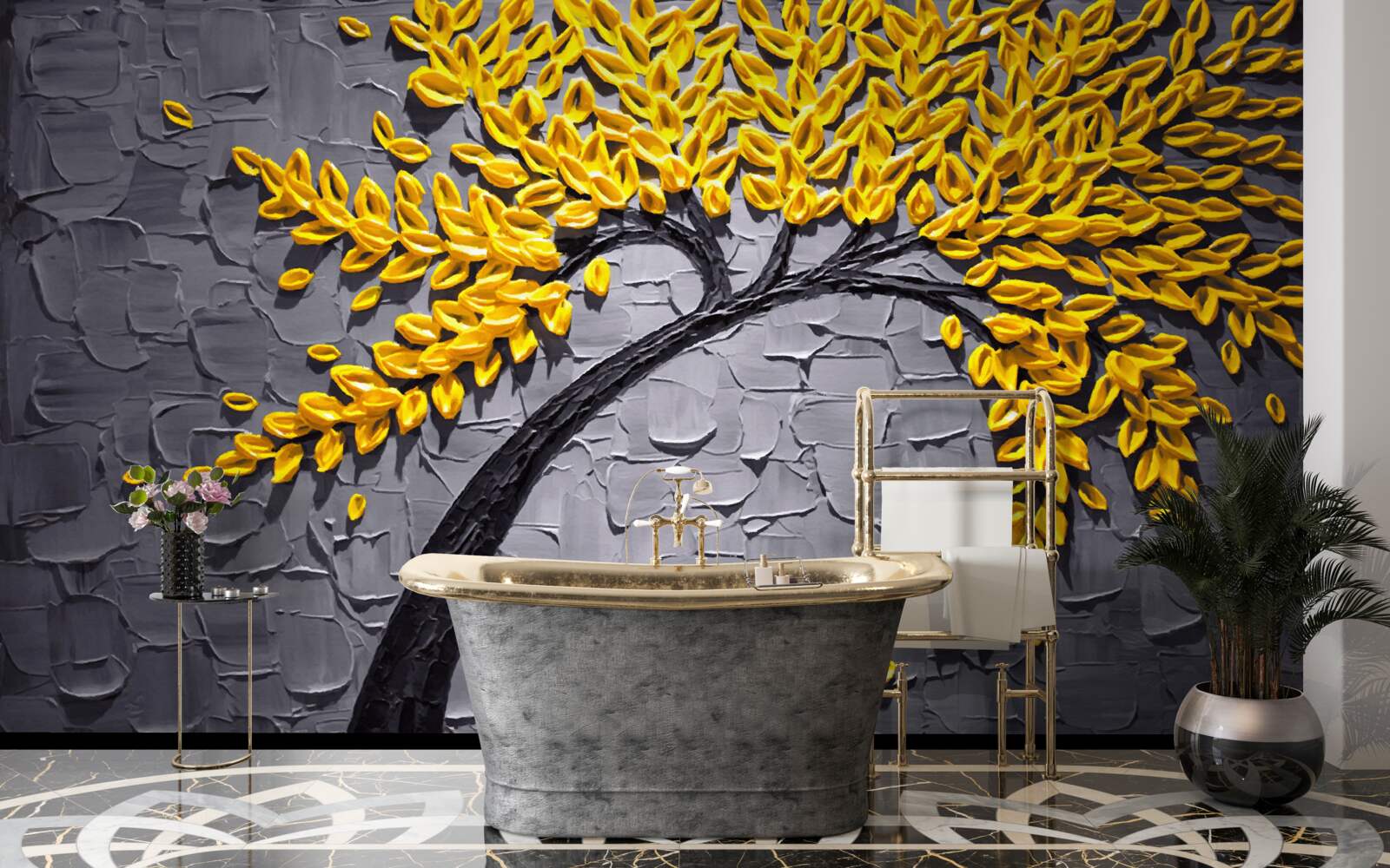 Фотошпалери осіннє листя переливається яскравими жовтими відтінками