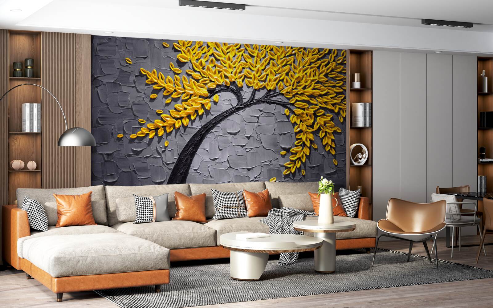 Фотошпалери осіннє листя переливається яскравими жовтими відтінками