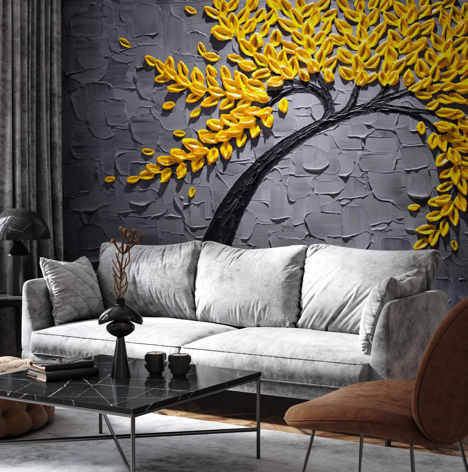 Фотошпалери осіннє листя переливається яскравими жовтими відтінками