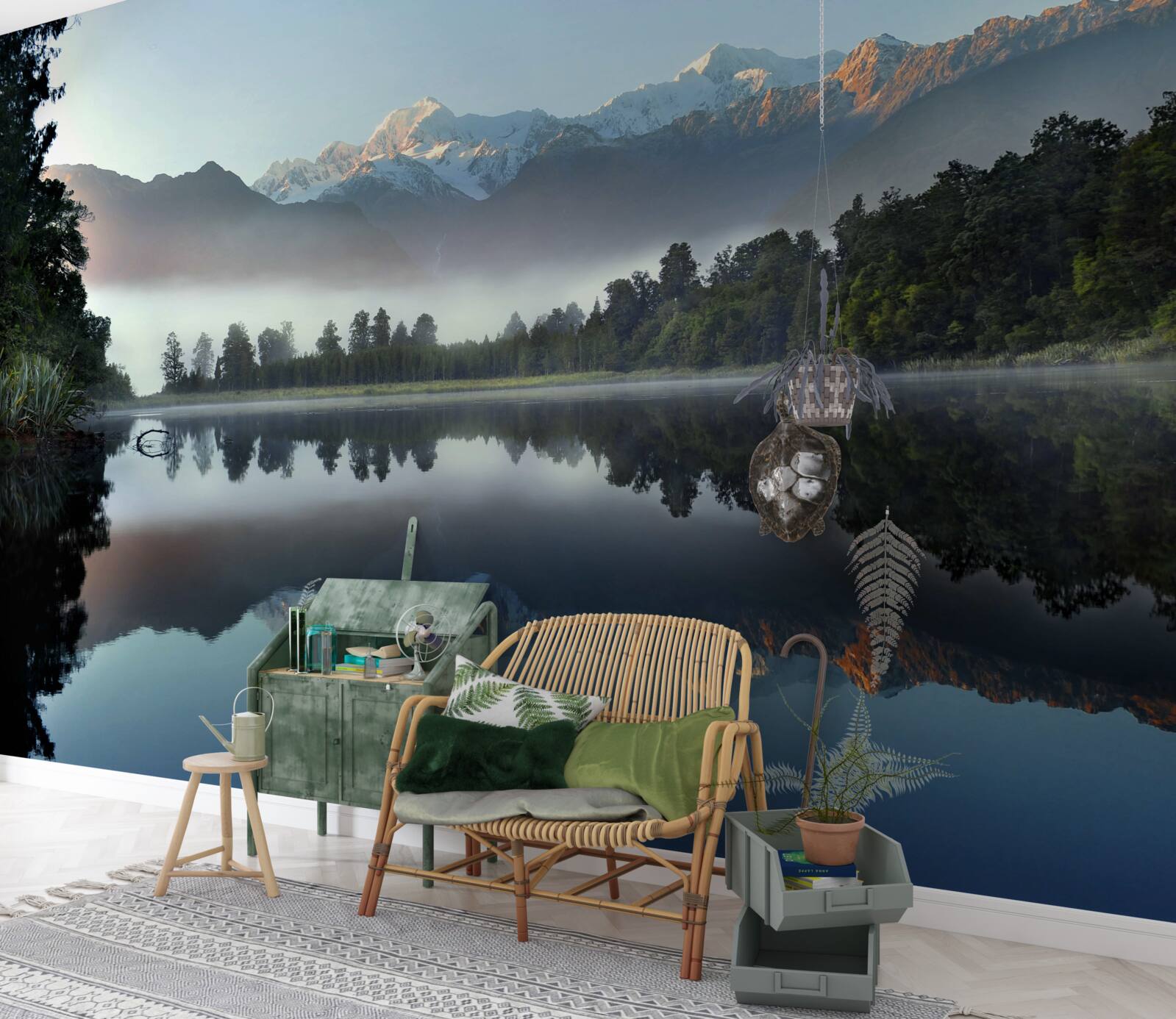 Фотошпалери верхівка гірського озера вкрита туманом