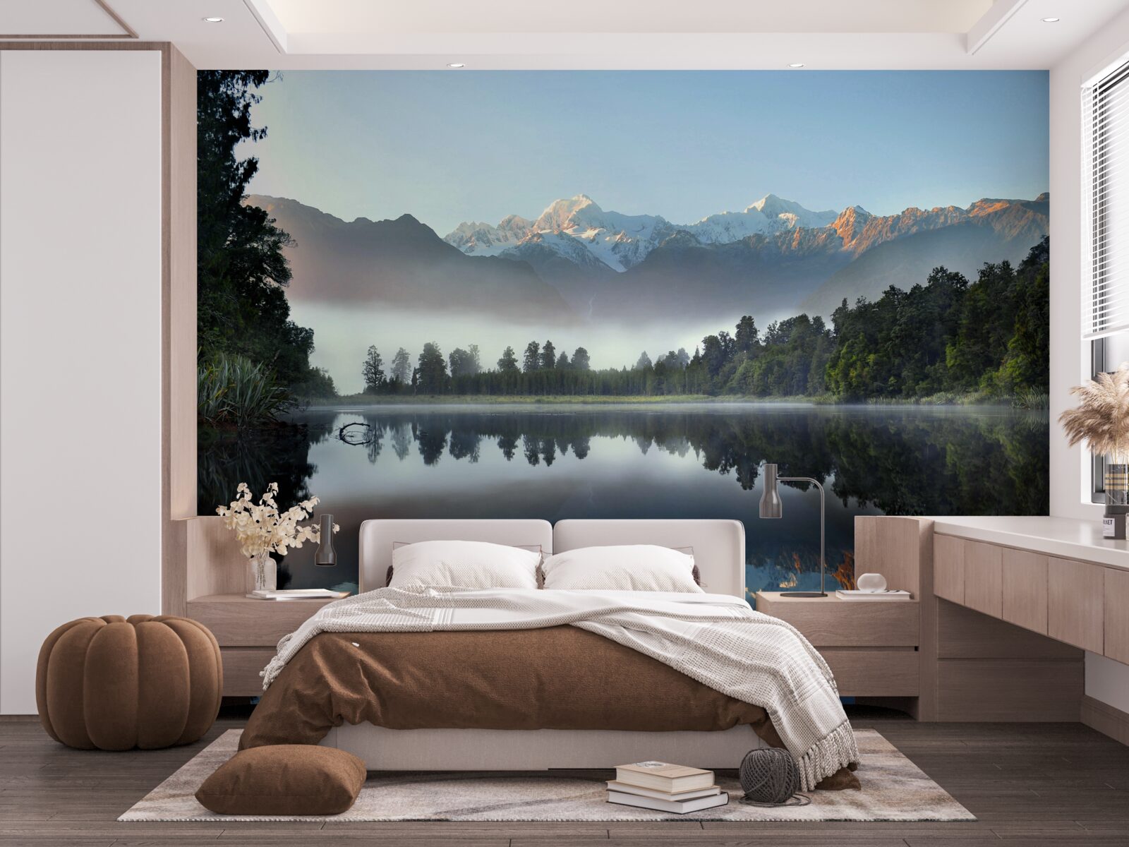 Фотошпалери верхівка гірського озера вкрита туманом