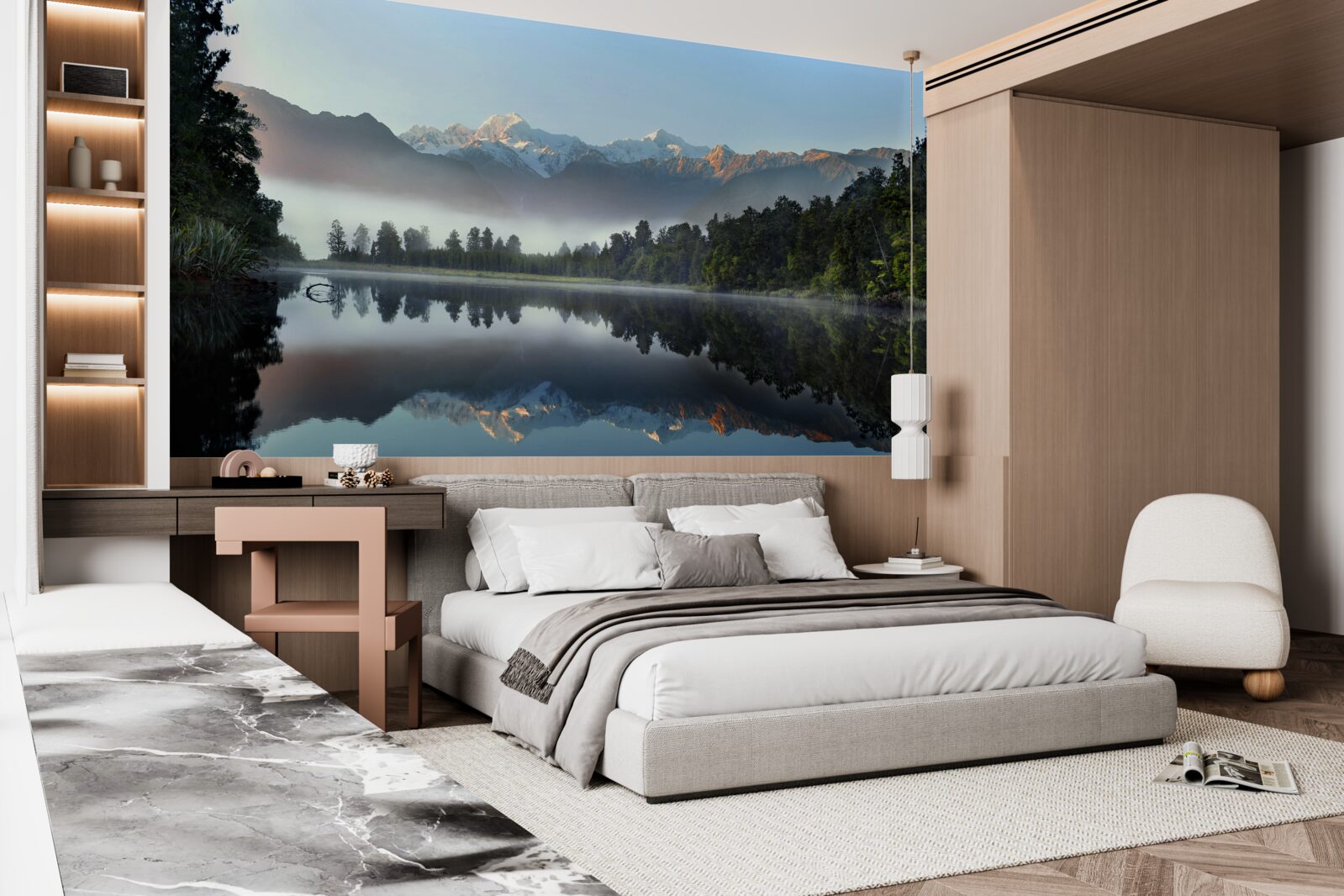 Фотошпалери верхівка гірського озера вкрита туманом